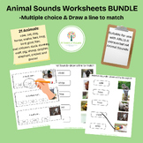 Animal Sounds Worksheets BUNDLE-multiple choice and draw a line to match
