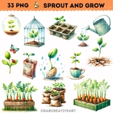 Watercolor Sprout & Grow Clipart - Potted Seedlings Clipart - Seedlings Plants