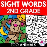 ZOO ANIMALS Color by Code Sight Words 2nd Grade BACK TO SCHOOL Coloring Pages