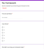(EDITABLE) No Homework Form