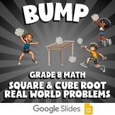 Square & Cube Root Real World Problems BUMP Math Game | No Prep Grade 8 Review