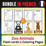 Zoo Animal Vocabulary Flash cards and Coloring Pages in French For kids BUNDLE