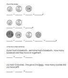 Coins and simple number sentences worksheet - B