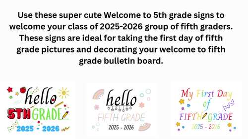 Welcome To 5th Grade Bulletin Board, First Day of 5th Grade Signs, 2025- 2026