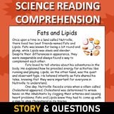 Fats and Lipids Reading Science Story Comprehension Questions Worksheet