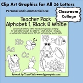 26 B&W Alphabet Letter and Graphics Clip Art Sets - 5 graphics per letter