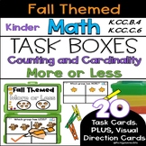 Kinder SPED Pre-K Math Task Boxes Fall Themed More or Less Clip Cards
