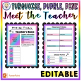 EDITABLE - Scalloped Back to School / Meet the Teacher - TURQUOISE PURPLE PINK