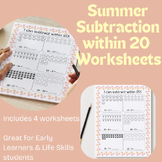 Summer-Themed Subtraction within 20 Worksheets | Life Skills & Elementary