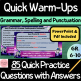 Quick Warm-Ups Activities for Middle and High School | Bellringers | English