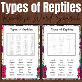 Types of Reptiles - Printable Reverse Word  Search Puzzle Activity - No Prep