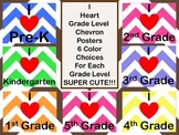I Heart Grade Level Chevron Posters for Classroom PreK-5 (6 colors)