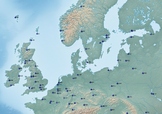 Physical map of the continent of Europe with major Airports