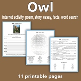 Owl  - internet activity, poem, story, essay, facts, word search