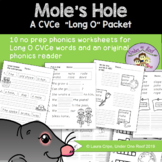 Mole's Hole Long O Magic e Phonics Worksheets and Decodable Reader
