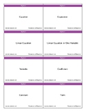 ALGEBRA 1 VOCABULARY FLASHCARDS - EXPRESSIONS AND EQUATIONS (BLANKS)