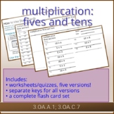 Multiplication Fives and Tens: Worksheets and Flash Cards