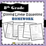 Solving Linear Equations Homework - 8.EE.7 {EDITABLE}