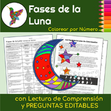 Moon Phases | Fases de la Luna | SPANISH Color By Number with Text Passage