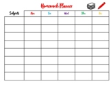 Homework Planner - 5 days with subject column