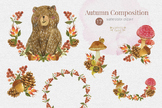 Watercolor Autumn frame clipart set, Autumn wreath, fall clipart, png
