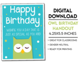 Happy Birthday Owl Themed Handout