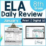 8th Grade ELA Middle School Bell Ringers Reading Comprehension Sub Plans -Jan
