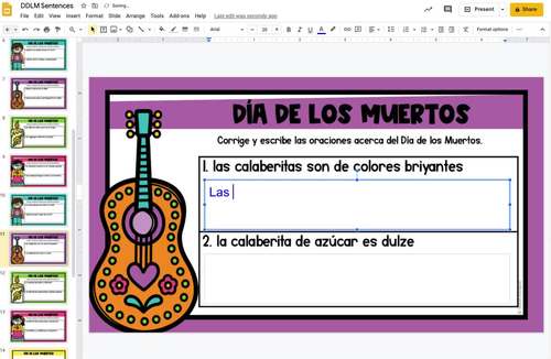 Dia De Los Muertos - Fix The Sentences In SPANISH Day Of The Dead ...