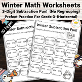 Winter Math Worksheets | 3-Digit Subtraction No Regrouping, Horizontal | Grade 3