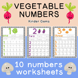 Vegetable Number Practice Worksheets | Tracing | Math | Kindergarten