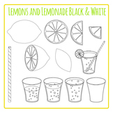 Lemons and Lemonade Black and White Fruit Drinks / Food Clip Art / Clipart