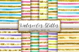 Watercolor Glitter Stripes Background Digital Papers