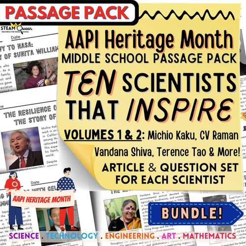 AAPI Heritage Month 10 Inspiring Scientists Passage Question Pack Middle School