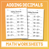 Adding Decimals Math Worksheets - Addition Practice - Test Prep - Assessment