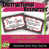 Parts of Speech Classroom Posters in Black, Red and White Polka Dots