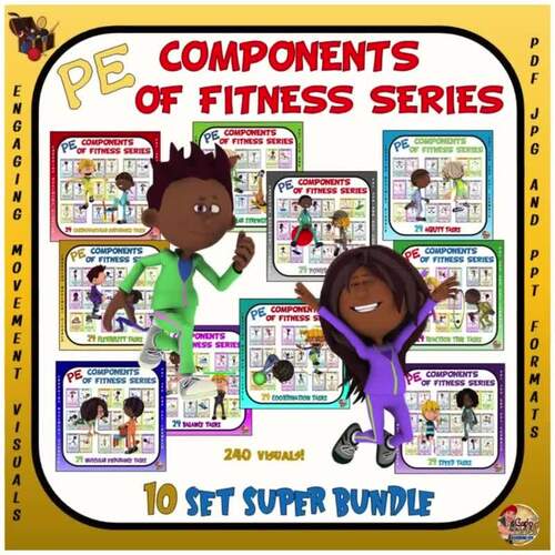 PE Fitness Components - Movement Task Cards- 10 Set Visual Resource Super Bundle