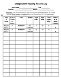 Independent Reading Record Log