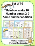 Make 10 Rainbow,Number Bonds 2-9,Same Numbers Addition Posters/Cards