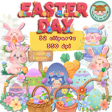 Happy Easter clipart: Cute Easter Bunnies, Eggs, and Chalk & Crayon color style