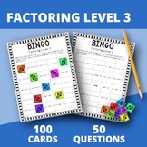 Algebra Factoring Polynomials Level 3 Math BINGO Review Game