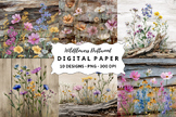 Wildflowers Driftwood Backgrounds - Watercolor Digital Papers Bundle