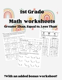 1st Grade Math Worksheets: Greater than, Equal to, Less than.