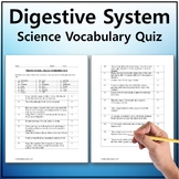 The Digestive System Science Vocabulary Quiz - Editable Worksheet
