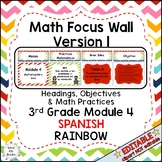3rd Grade Math Version 1 Focus Wall Headings - Rainbow Module 4 SPANISH EDITABLE