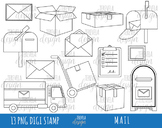MAIL digi stamp, post office stamps, happy mail, box, letter, envelope, coloring
