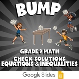 Check Solutions Equations & Inequalities BUMP Math Game | No Prep Grade 9 Review