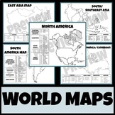 World Maps by Regions with Major Countries, Landforms, and Urban Centers