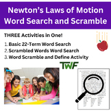 Newton's Laws of Motion Word Search and Scramble Activity