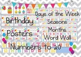 Chevron Decorations Birthday Chart, Numbers, Months, Seasons, Word Wall, Days