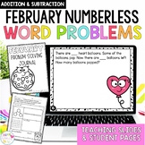 February Addition and Subtraction Numberless Word Problems Valentine's Day